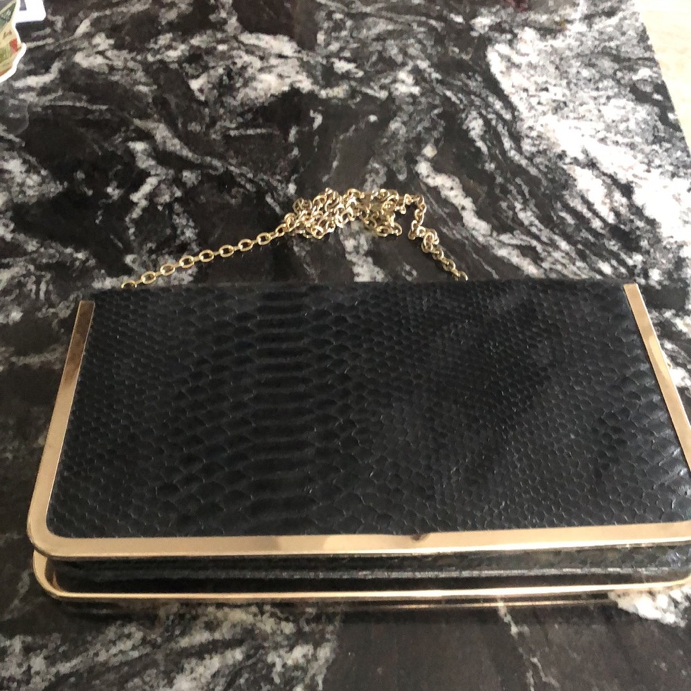 Antonello Serio black croco evening bag with gold chain